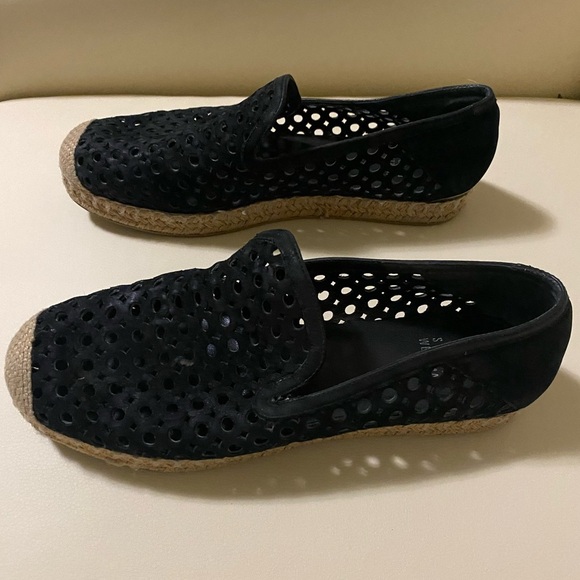 Stuart Weitzman Black Perforated Espadrille Loafers - Picture 3 of 7